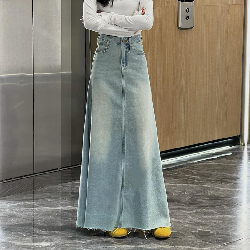 2025春季新款韩系百搭高腰水洗牛仔裙复古显瘦大摆高级半身裙女