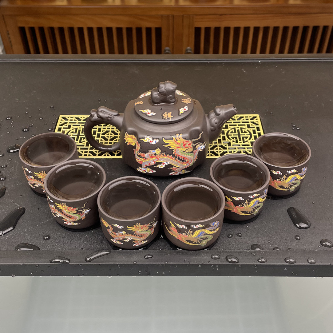 四方龙尊龙凤呈祥一壶六杯变色凤鸣七件套
