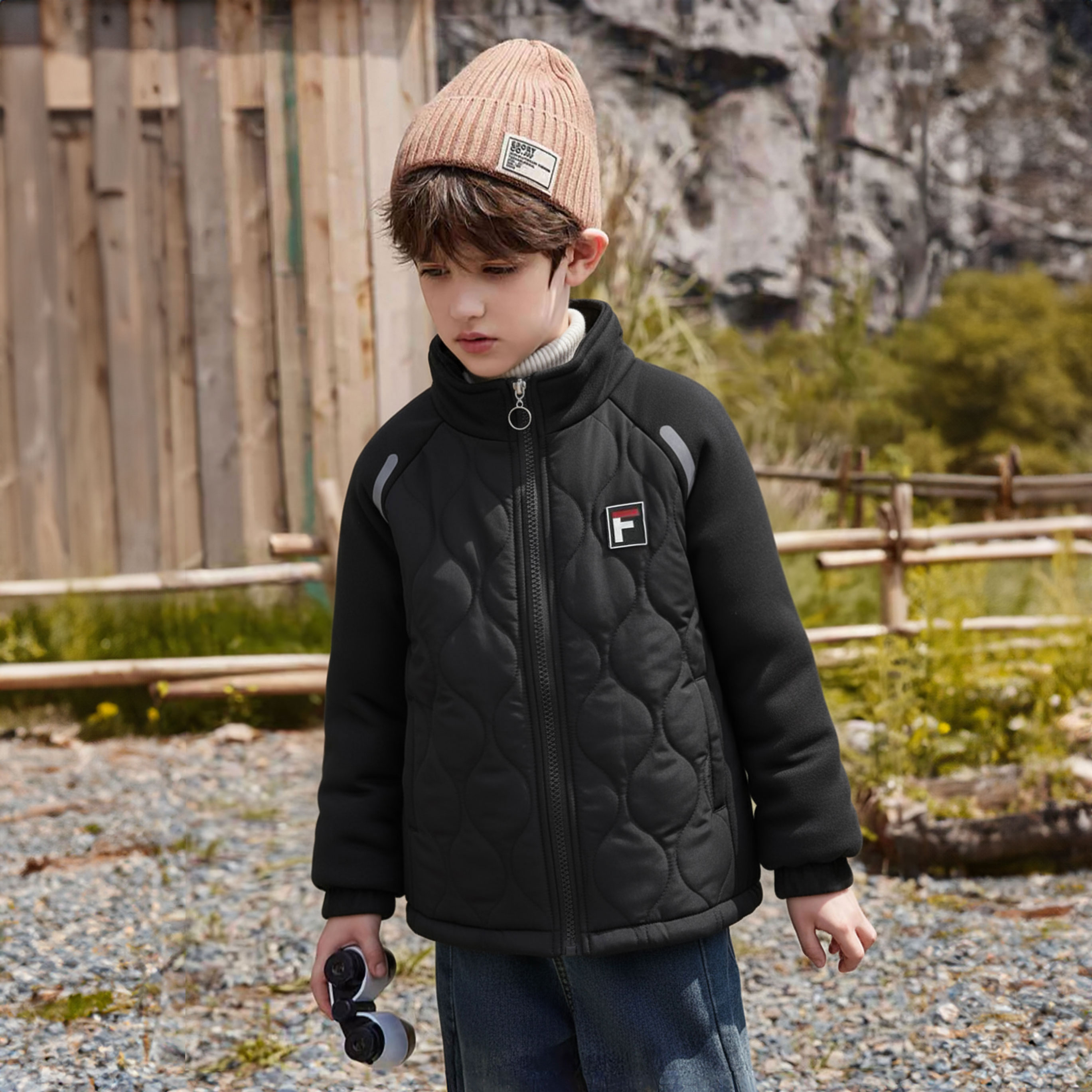 秋冬季新款男童女童长袖休闲防风宽松拉链中大童洋气棉服F标