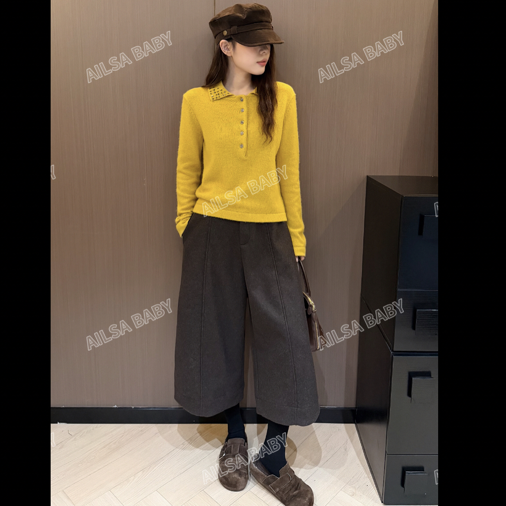 【AILSA BABY】欧货高级感翻领领口带串珠胸前带扣毛衣/111206A