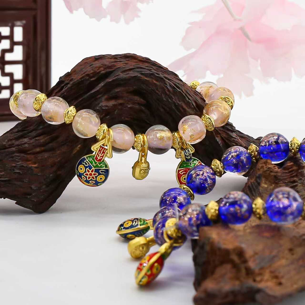 香灰琉璃手串 蓝粉夜光两条款 ZH997（无礼盒）