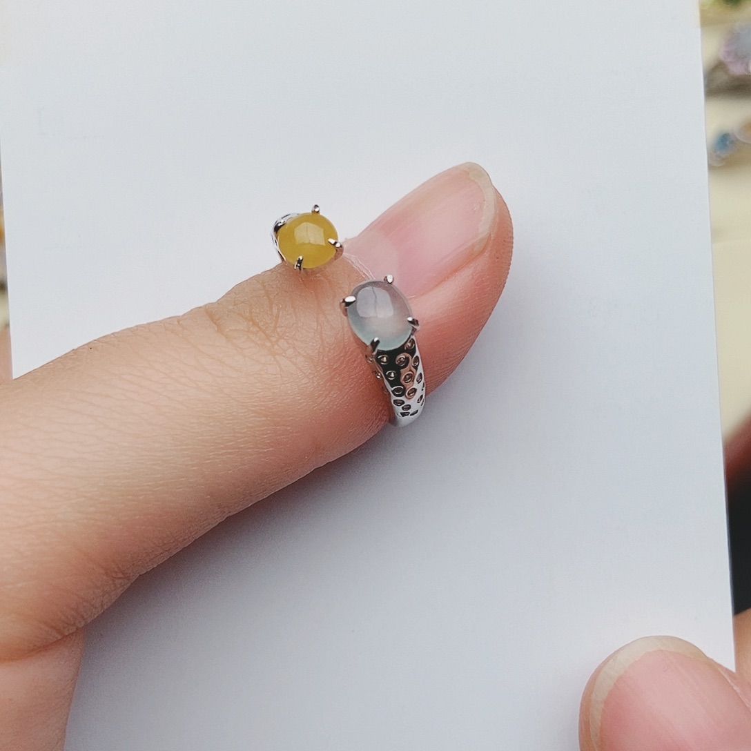 翡翠戒指银S925镶嵌天然A货翡翠