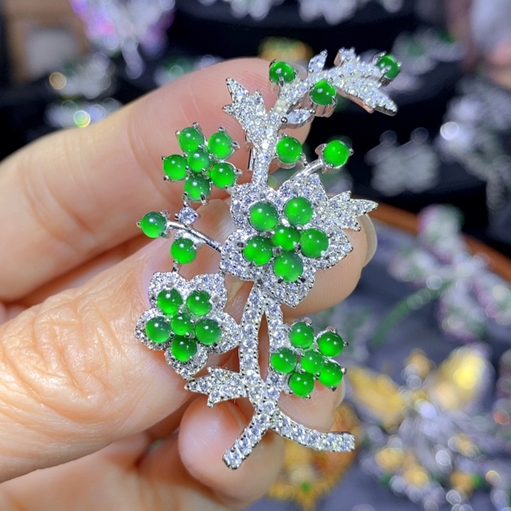 翡翠戒指银S925镶嵌天然翡翠