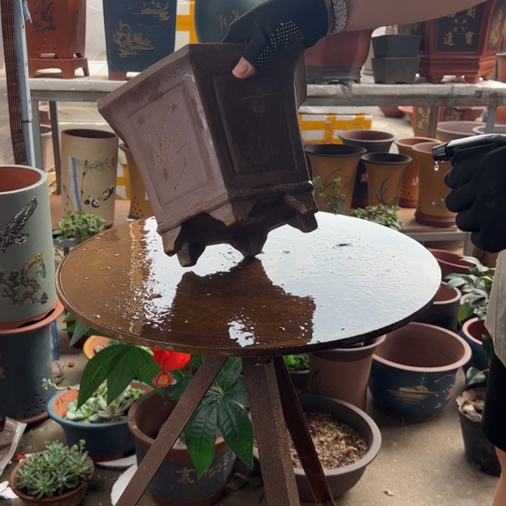 宜兴紫砂花盆25素面六方