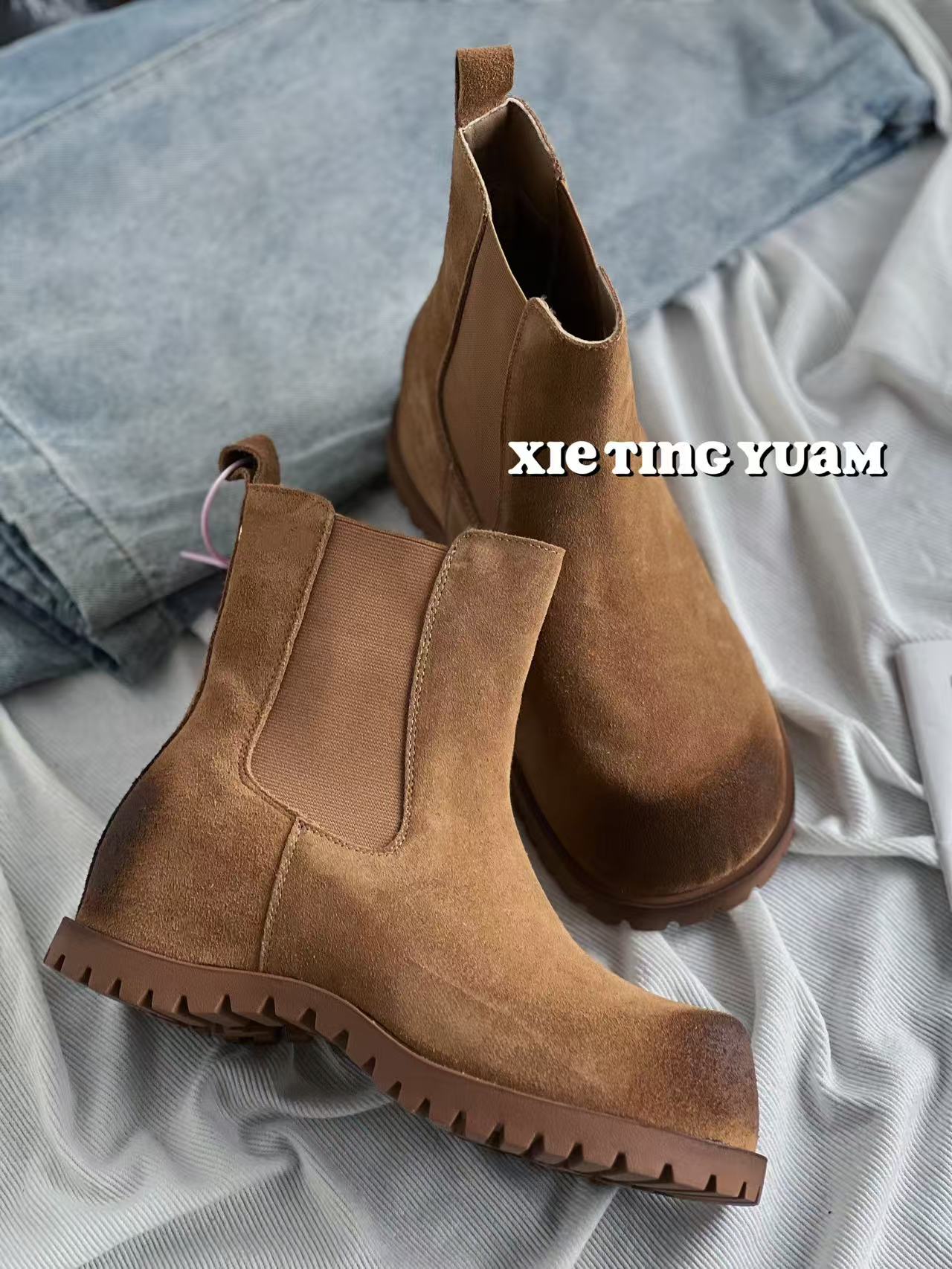 微瑕做旧擦色烟草驼色酷飒坦克轮胎靴女2114