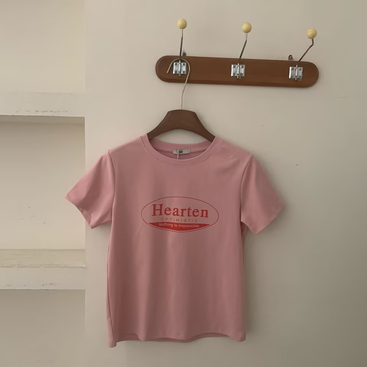 T2495 轻松穿出ins博主风~字母印花粉色T恤短袖上衣