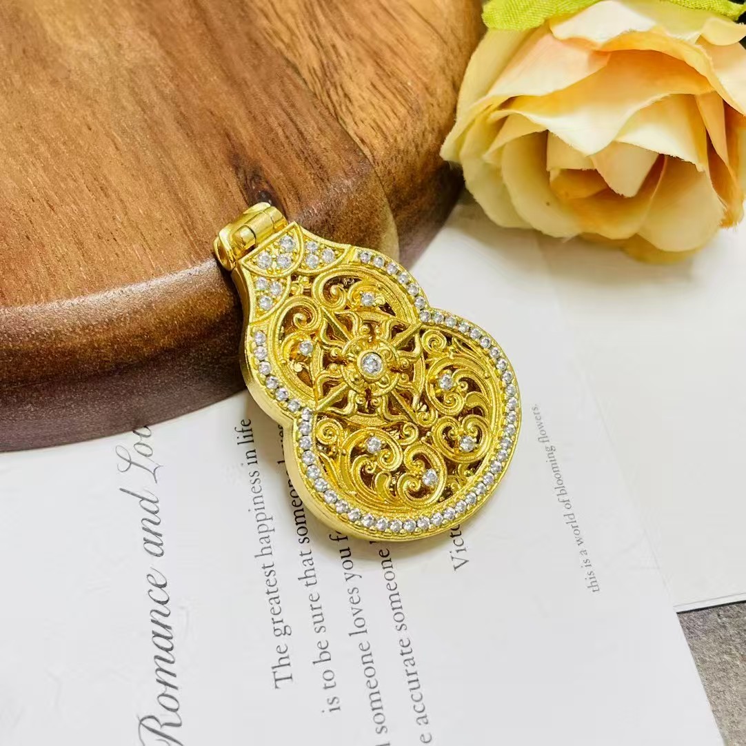 吊坠足银 足银复古高级感招财罗盘翻盖葫芦吊坠生日新年礼物