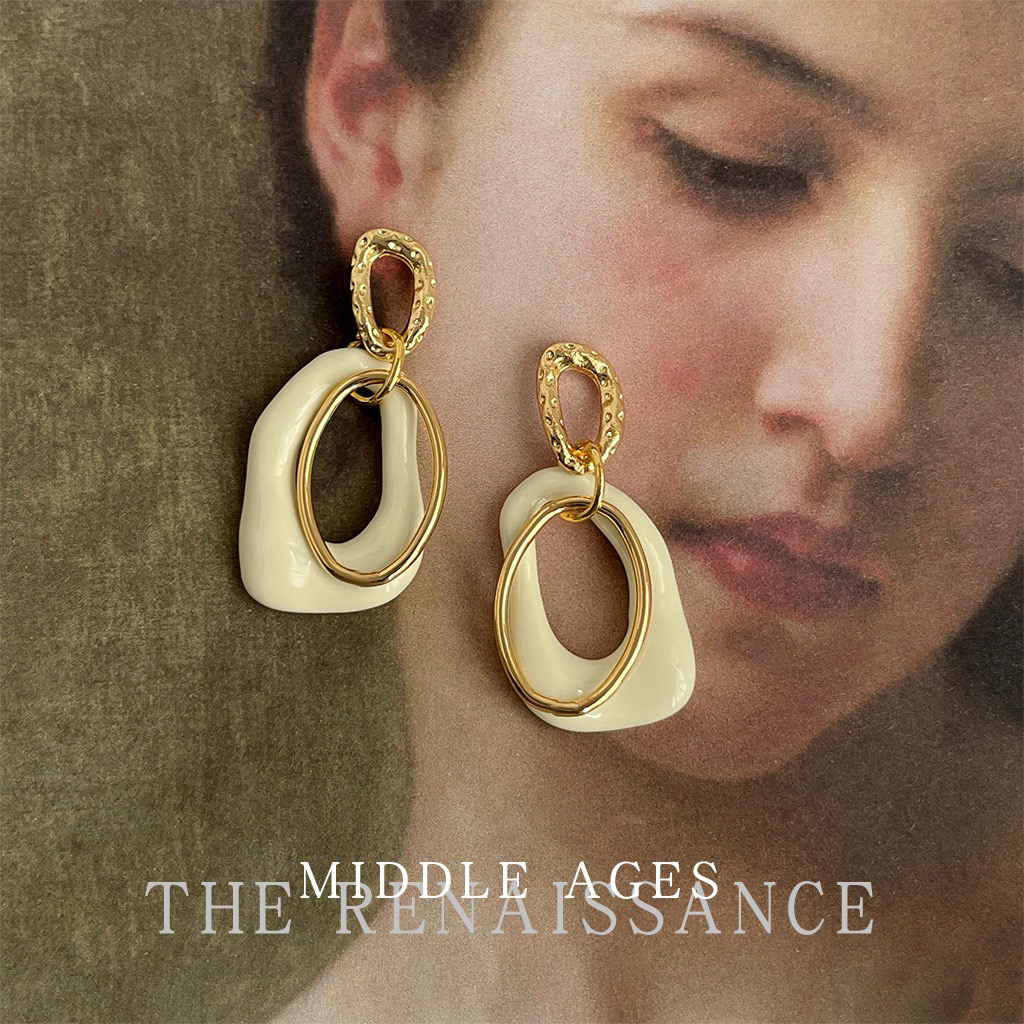 铜合金铜耳饰 铜合金耳饰 Vintage轻中古小众法式重叠几何滴油