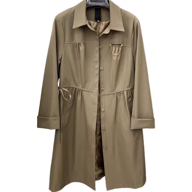 【F212】新款秋季女装时尚中长翻领经典修身风衣外套