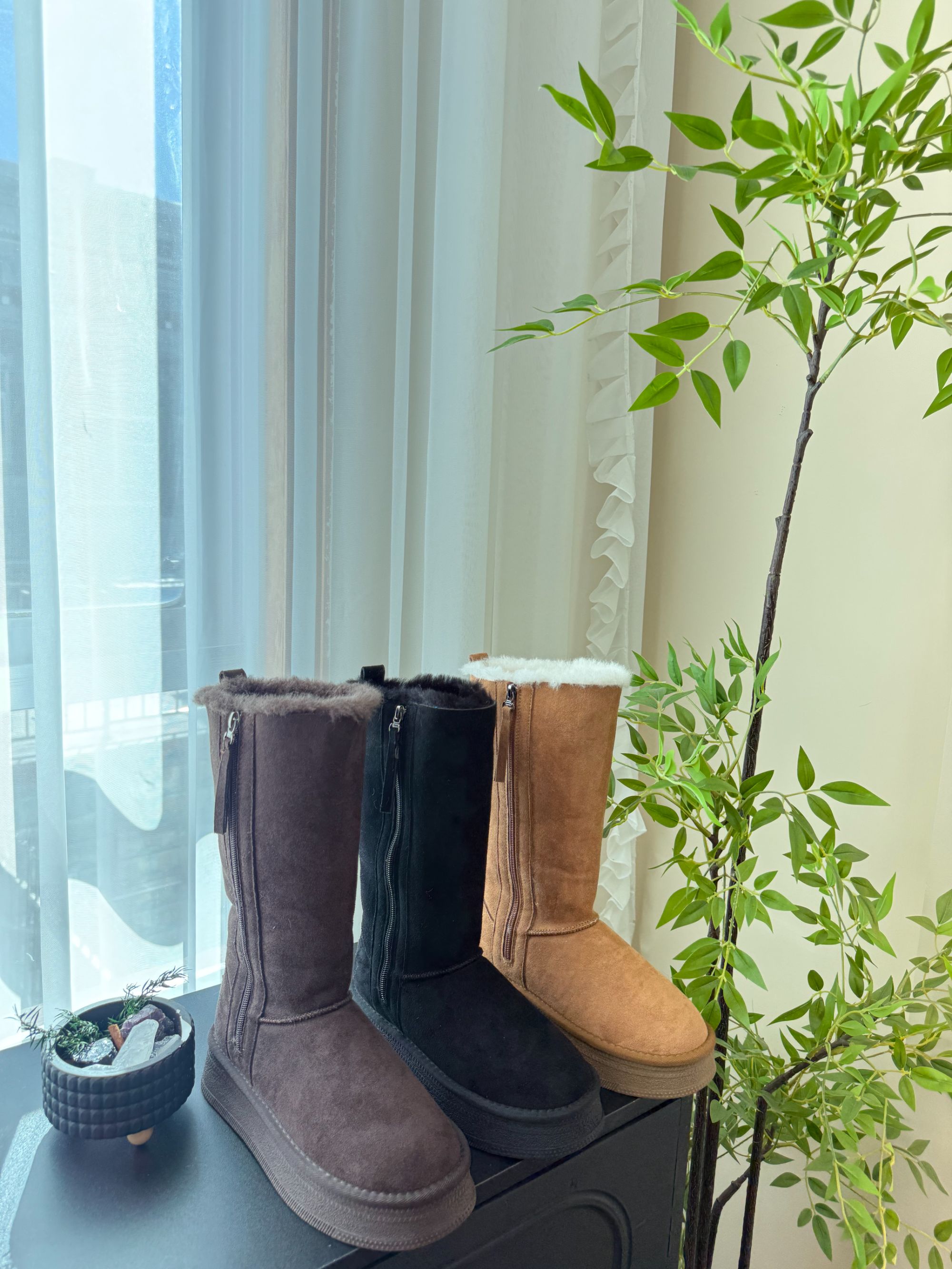 新款雪地靴长筒侧拉链皮毛一体