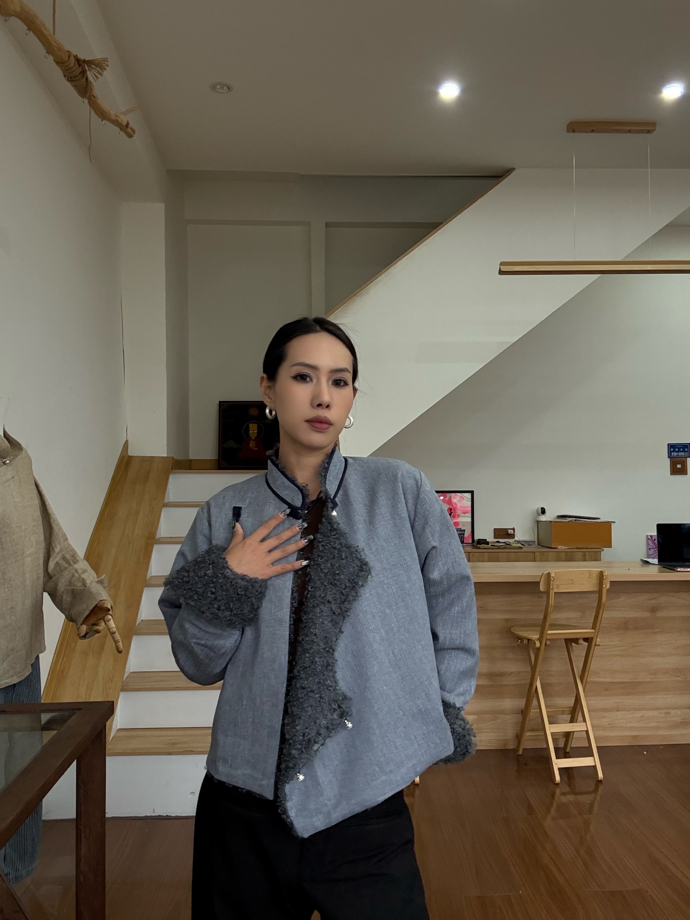 钦措短款时尚长袖服饰原创设计三色冬季加厚外套上衣