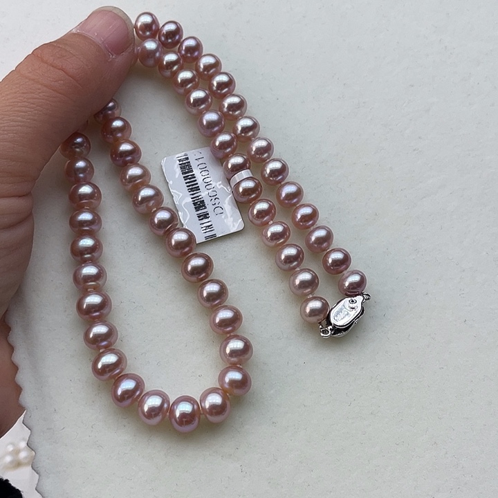 淡水珍珠颈饰银S925镶嵌卡8➕极光紫