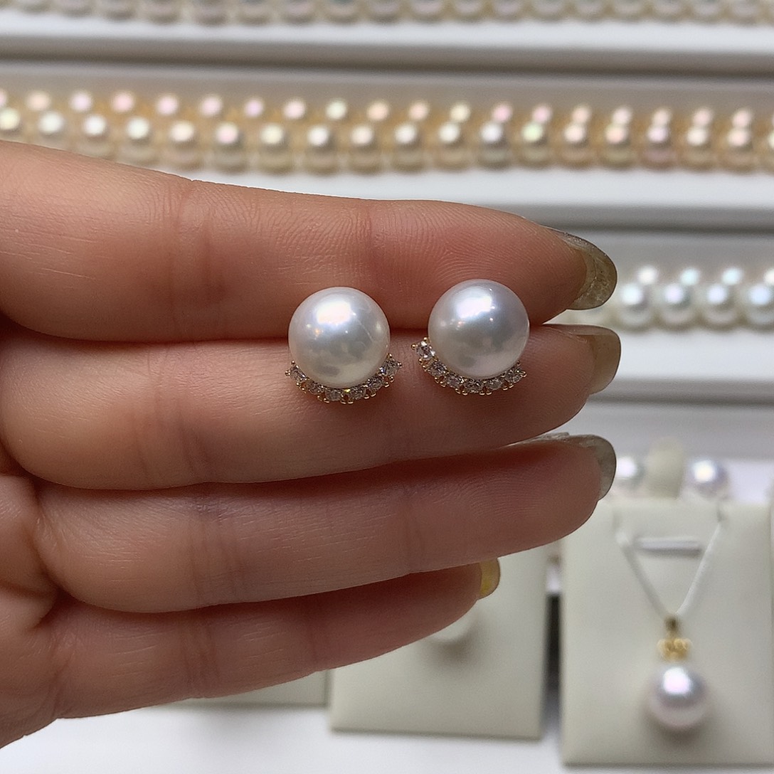 银S925镶嵌淡水珍珠耳饰