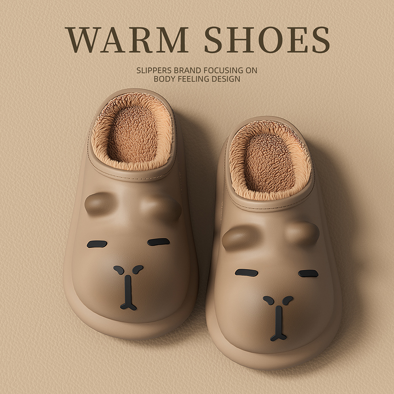 猫力卡皮巴拉男童防水棉拖鞋儿童保暖防滑厚底亲子款毛绒拖鞋女童