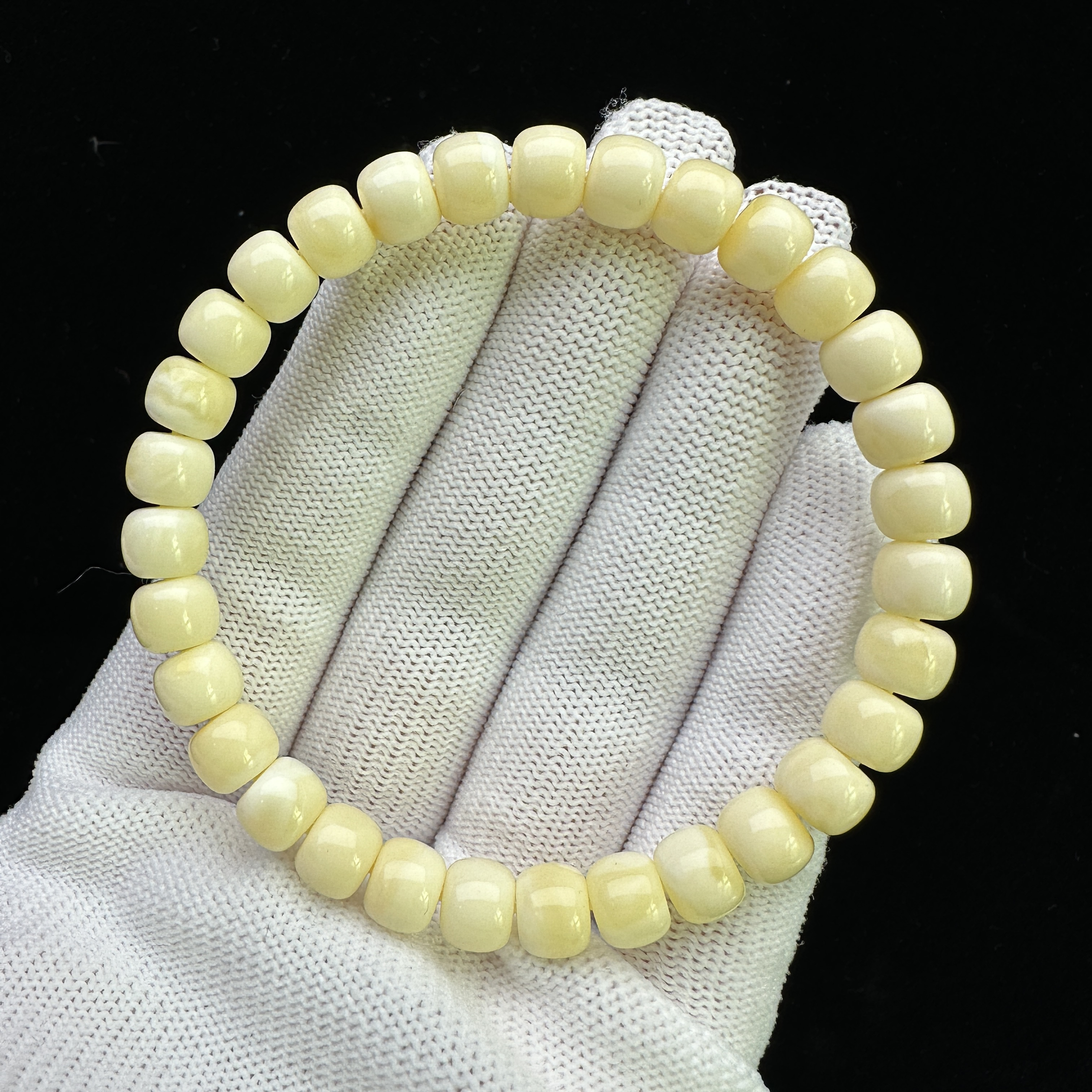 G1553天然原矿蜜蜡 瓷白花手串 7.5*6.1mm抖音基地质检发货