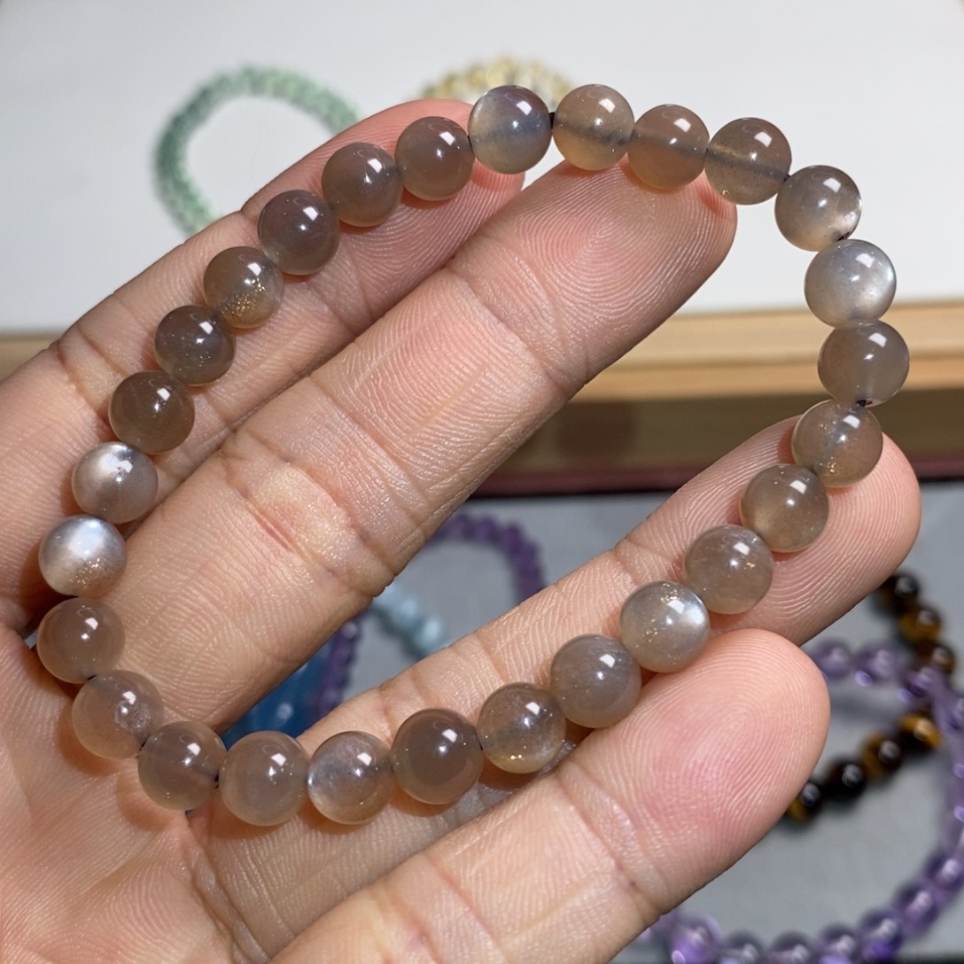 未镶嵌水晶手链奶茶月光7.0mm