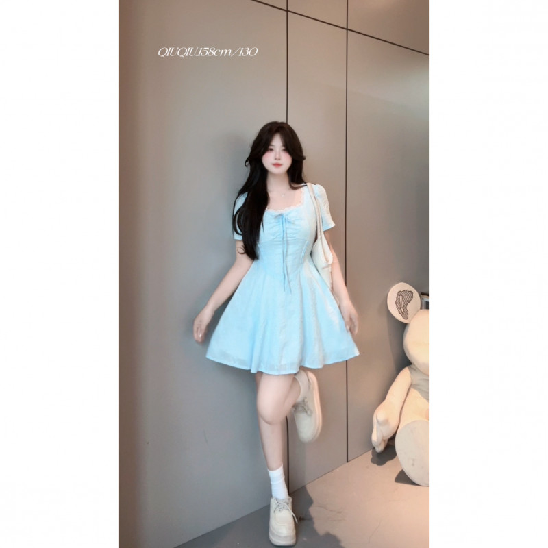 【海风序曲】9660胖m法式夏季少女慵懒惬意感大码收腰显瘦A字连衣裙