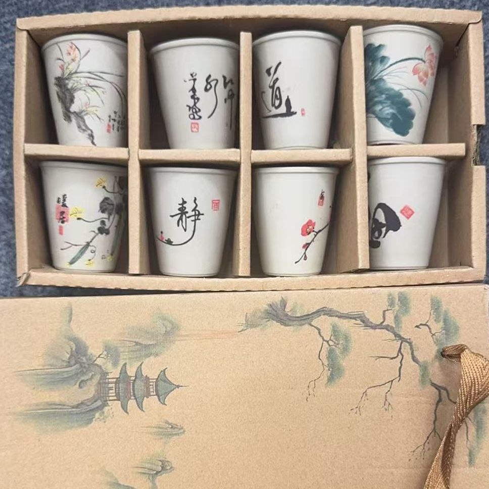 龙窑茶器   粗陶日式杯8个装-老段泥环保盒      4270    (直播)