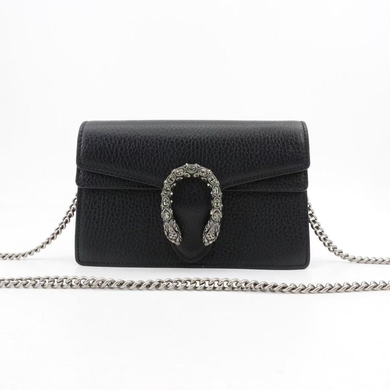 95新 GUCCI/古驰 酒神super mini黑色钻扣牛皮单肩包/22798428