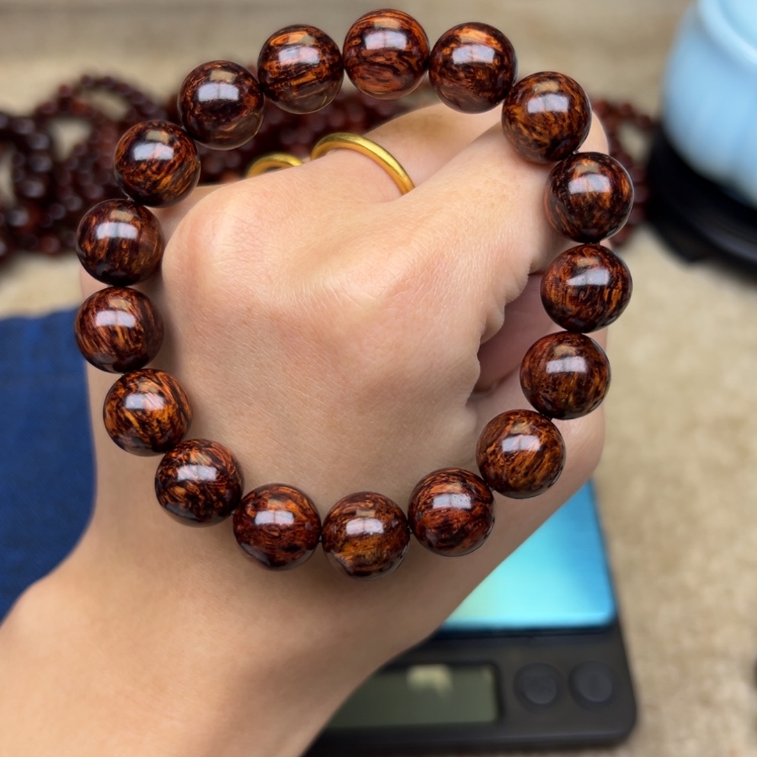 花梨木类手串/手链红降12圆珠黑金虎斑纹超一档