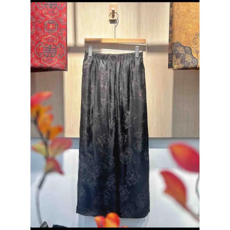 墨池藏花——新款牡丹香云纱休闲百搭提花宽松薄款透气花苞裤8993