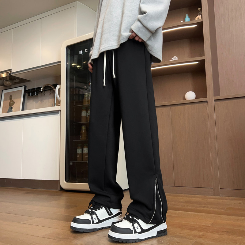 潮流美式潮牌裤子vibe运动卫裤直筒拉链开叉微喇休闲直筒裤外套男