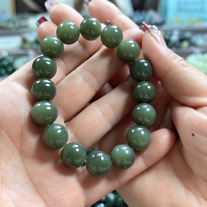 和田玉手链未镶嵌新疆若羌青黄口料卡13