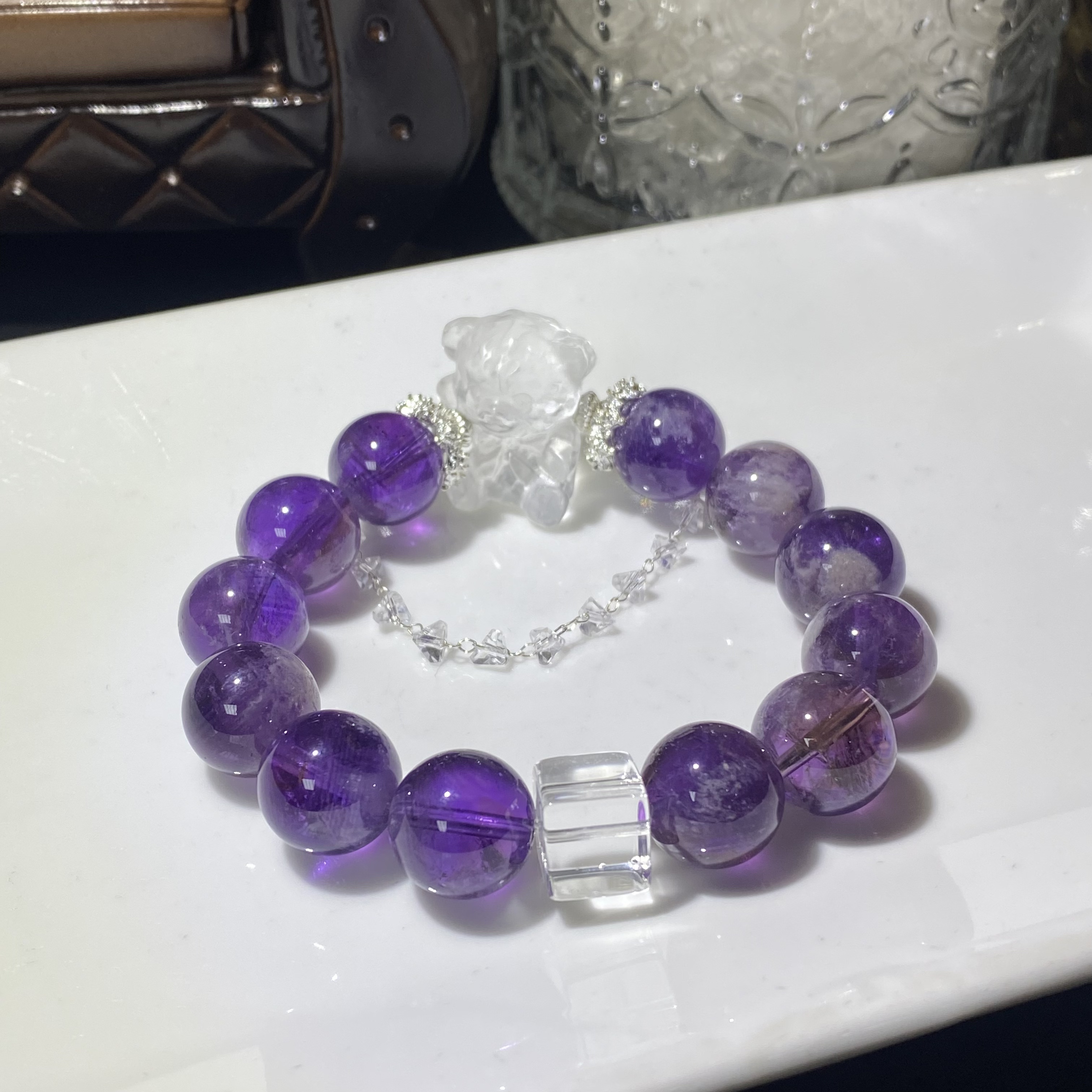 天然大颗粒高品质紫兔毛紫水晶设计款手链-多样性发其一C32