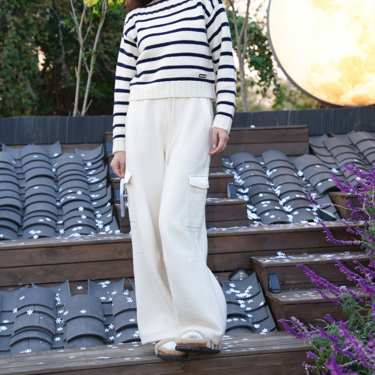 FIZZFLY全毛口袋工装卫裤白色垂感女裤