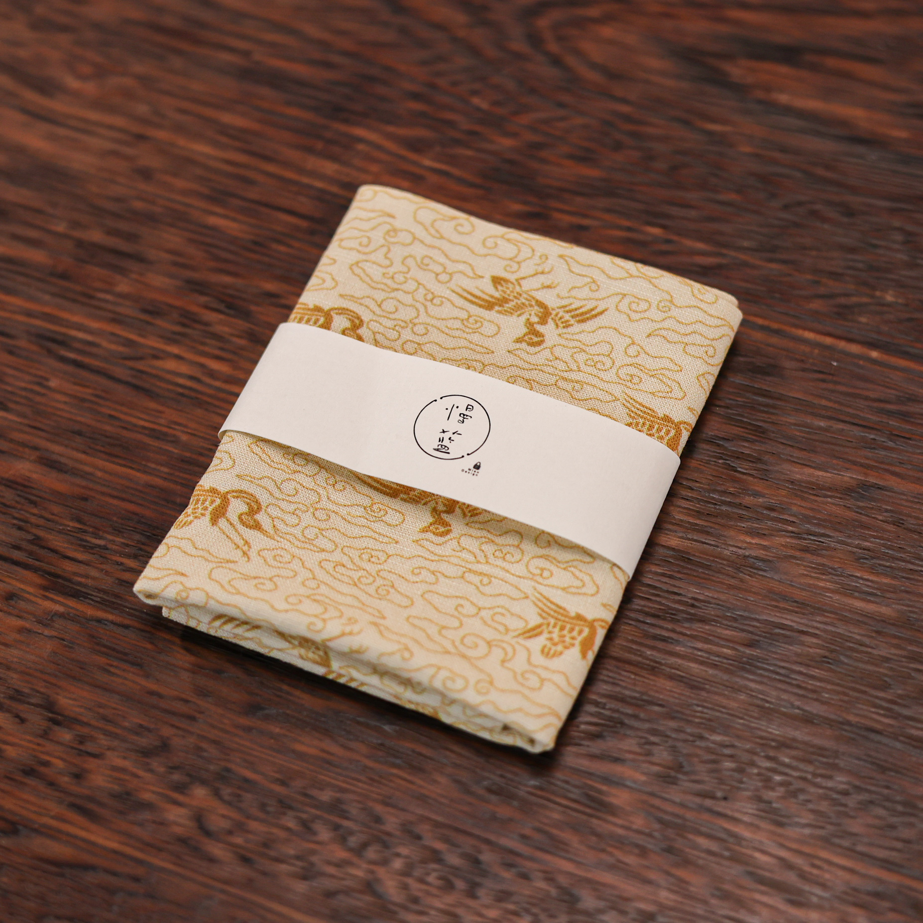 <云纹仙鹤>黄色棉布茶巾(慢蓝S0122)