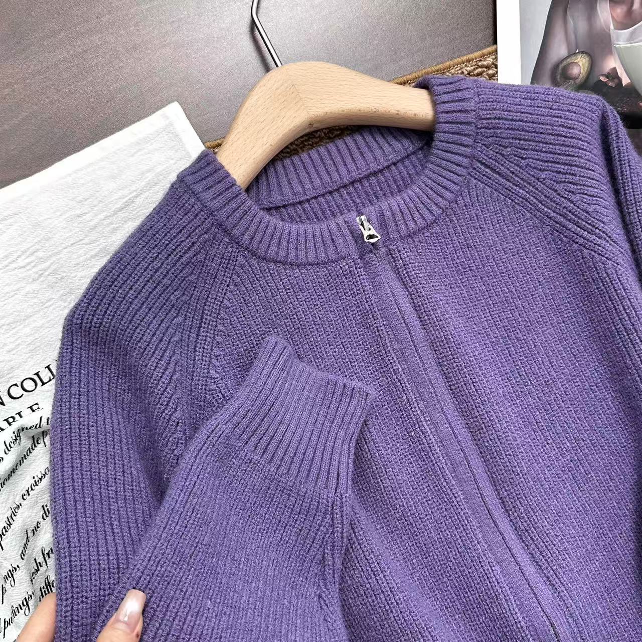 飞飞家1双拉连插肩袖！！巨巨显白~螺纹收边 外套毛衣显白女Y8785紫