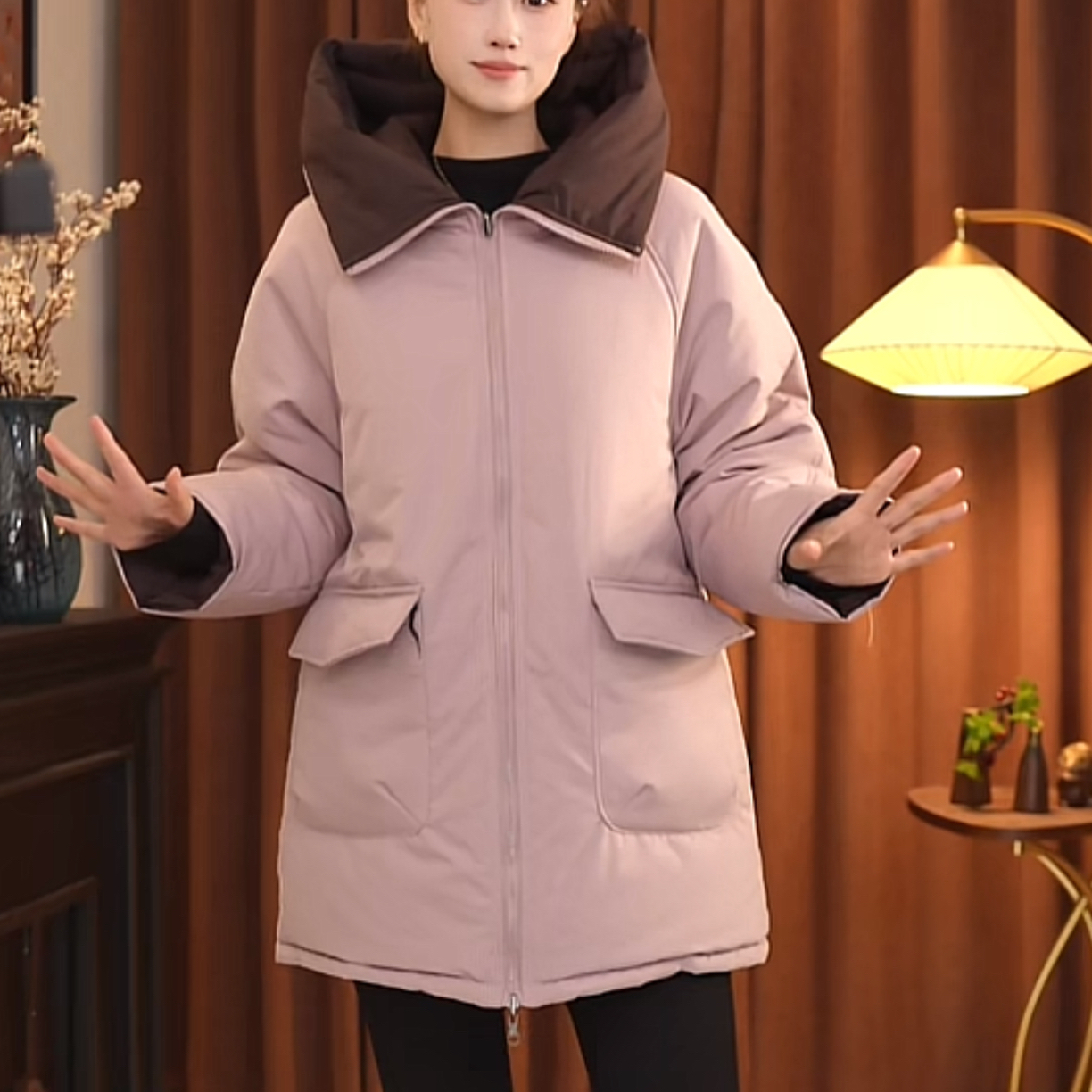 冬季新款宽松加厚中长款两面穿连帽保暖棉服女装