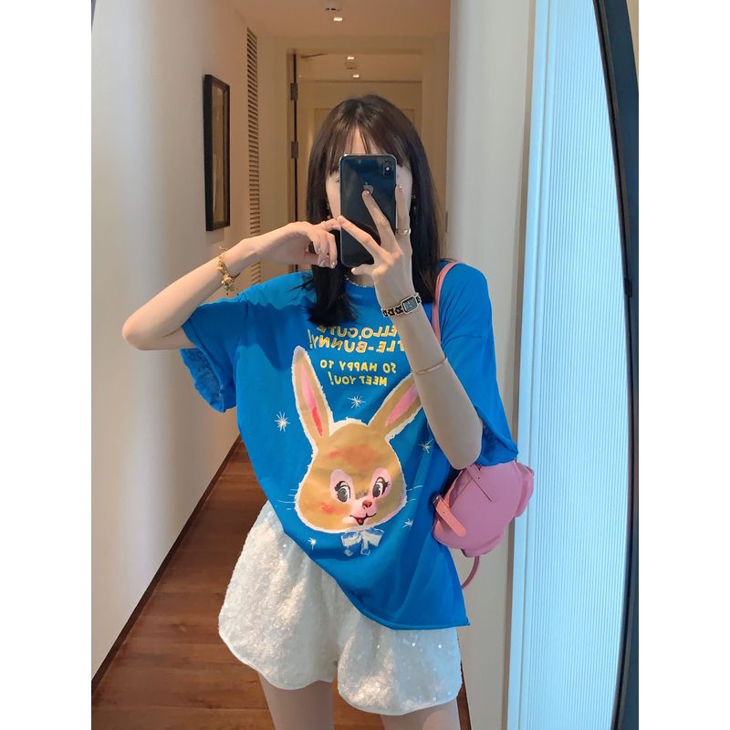 【张静芝】海蓝色可爱兔子轻薄T恤