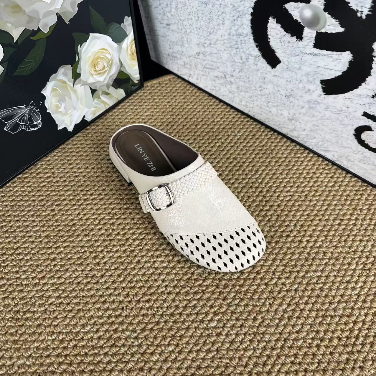 【霖叶枝】休闲穆勒鞋半托真皮手工女鞋A-7090/跟高3.5cm