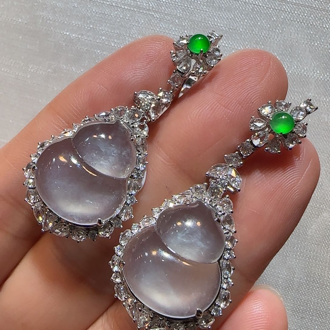 翡翠18K金镶嵌耳饰葫芦耳坠