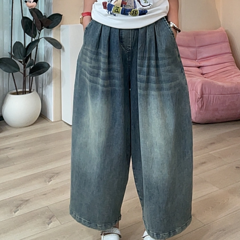 630亮晶晶薄牛仔大版八分裤女