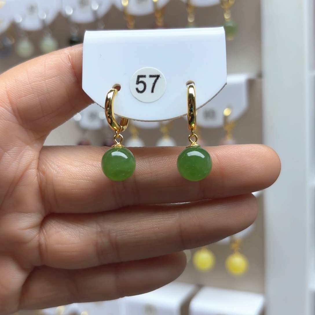 和田玉耳饰银S925镶嵌