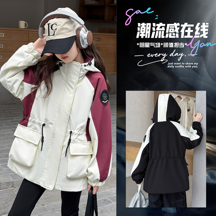 女童2025新款秋季韩版中大童连帽外套QWT25185