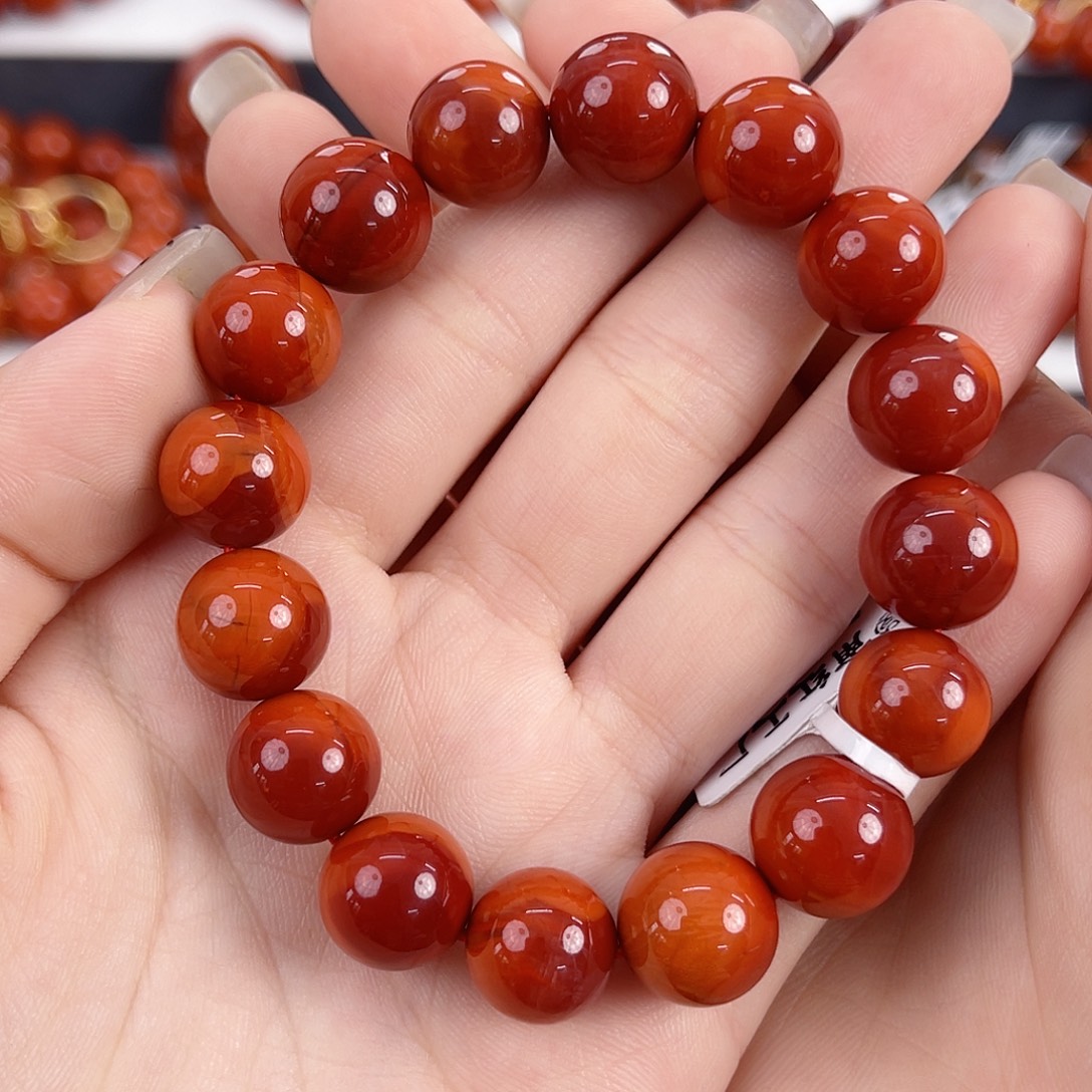 南红玛瑙未镶嵌瓦西牛血红双色12mm手串