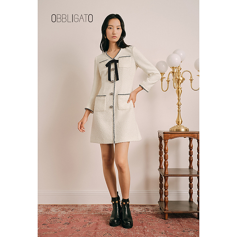 OBBLIGATO奥丽嘉朵秋季1C33305300花纱编织连衣裙