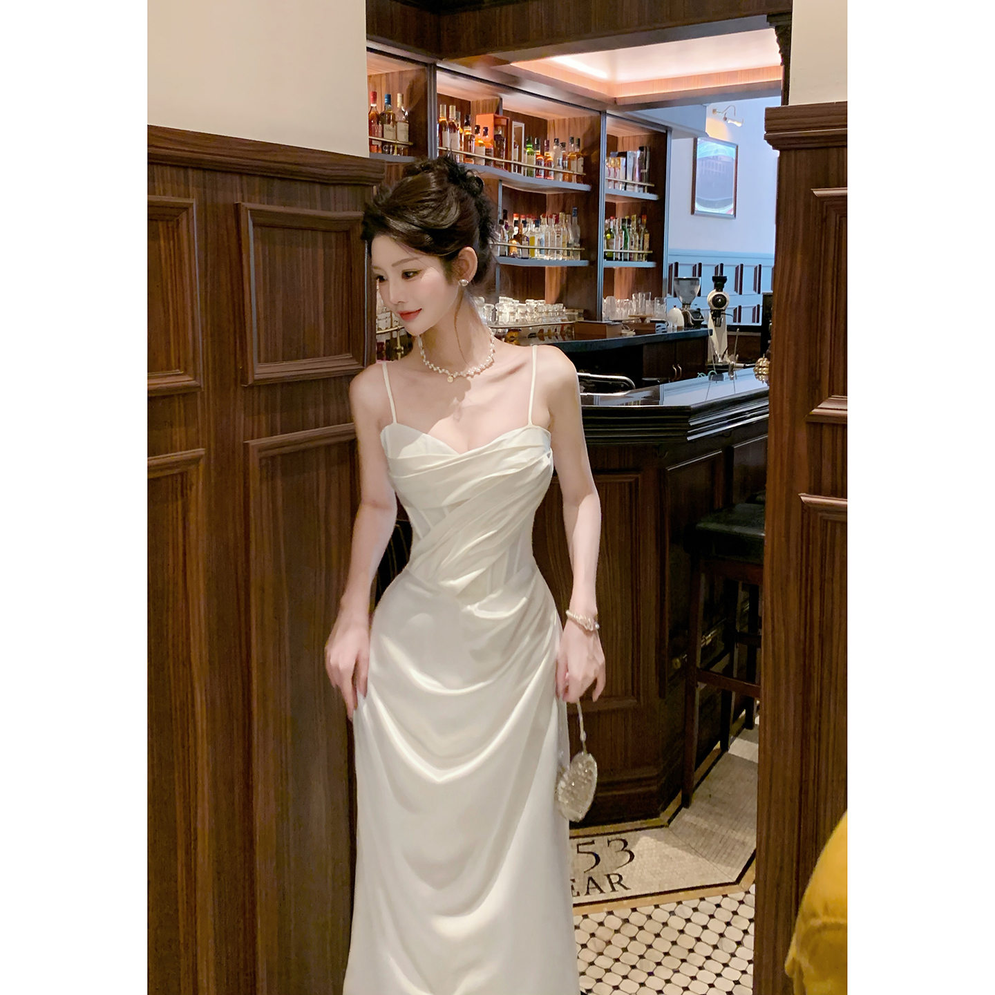 Good Job拼接蕾丝缎面法式吊带高级鱼尾长裙子花径拾梦连衣裙高级