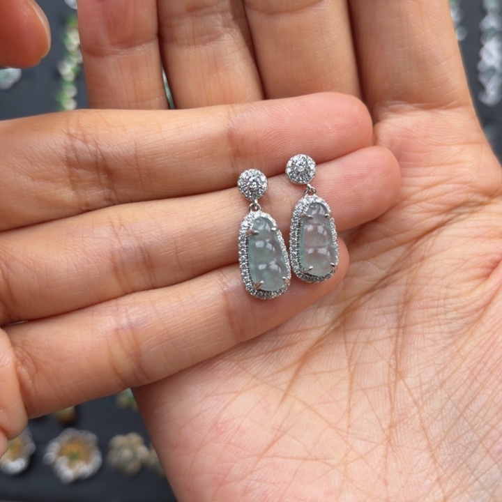 香***貝翡翠银S925镶嵌耳饰