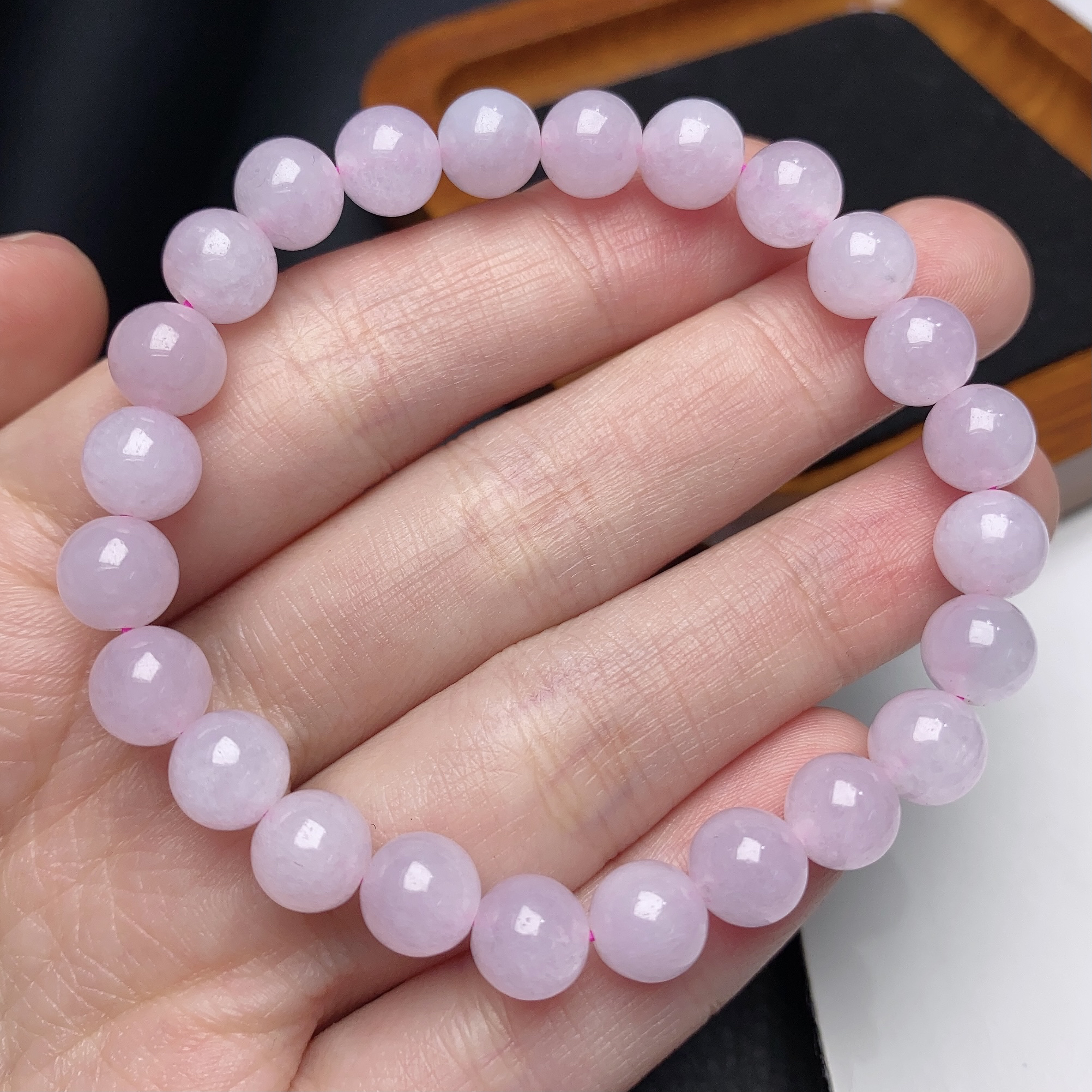 缅甸天然a货翡翠冰润粉紫罗兰圆珠手链卡7.6mm粉色樱花粉