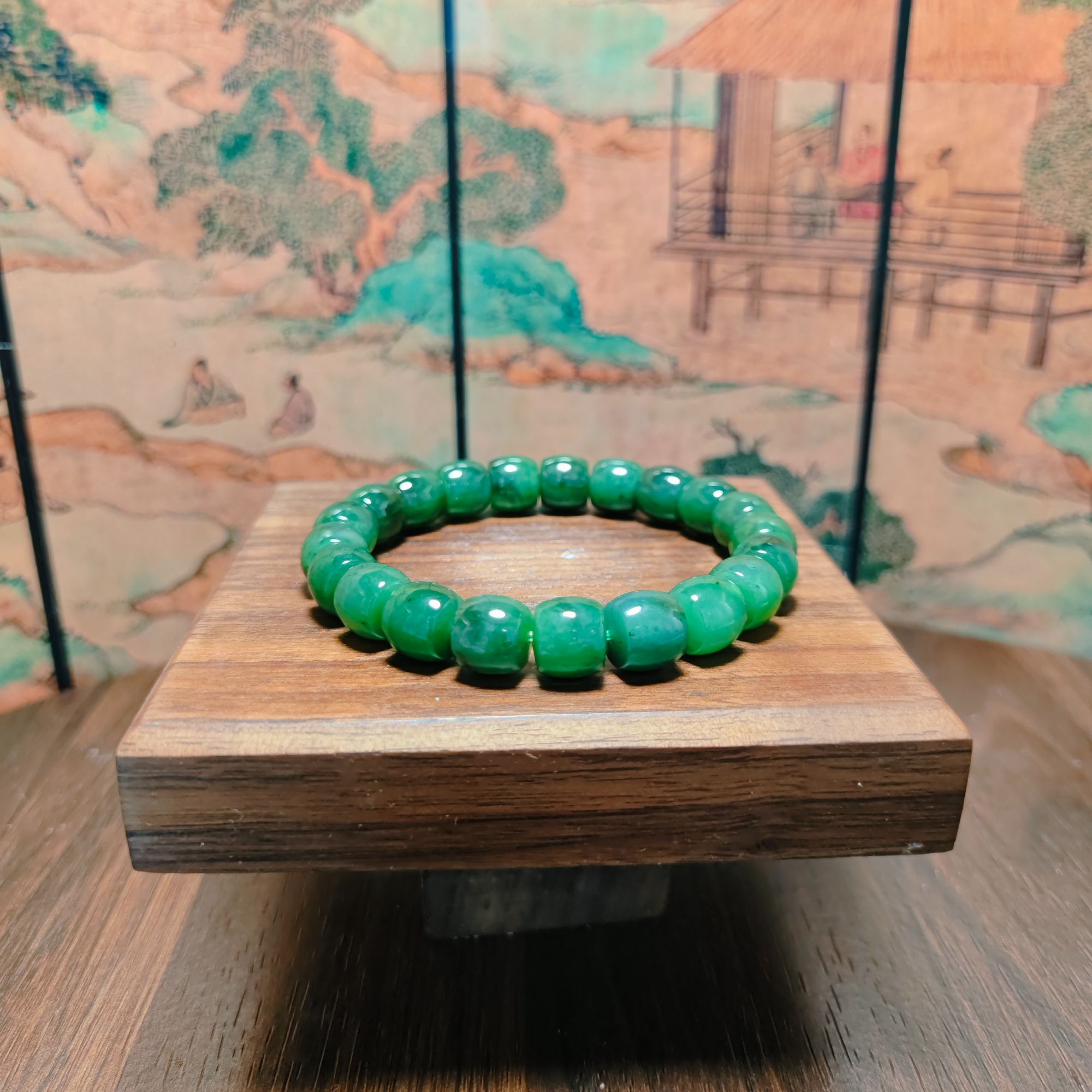 R和田玉碧玉桶珠手串（卡10）2090