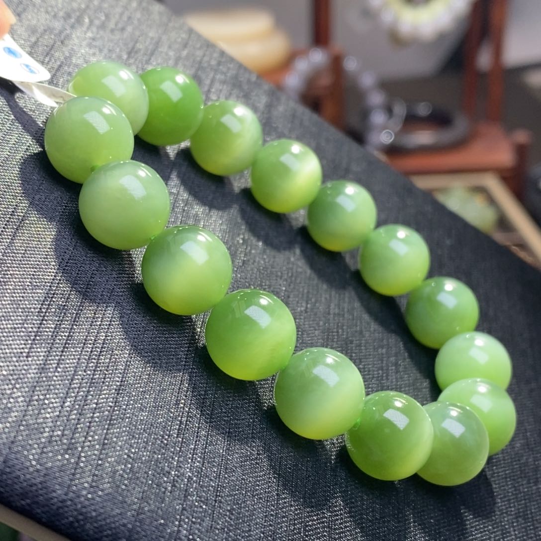 和田玉碧玉猫眼毕业级手串12M m未镶嵌