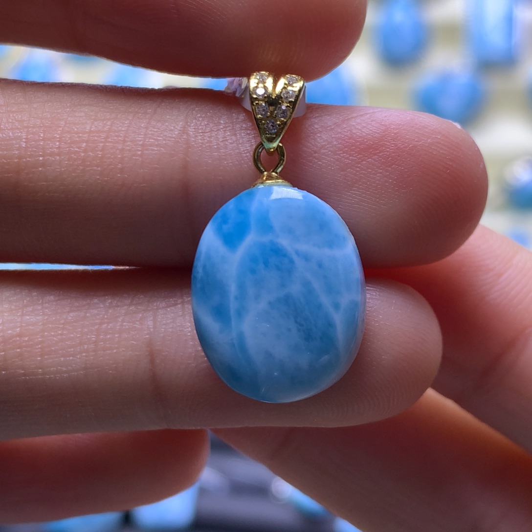 针钠钙石（海纹石）银S925镶嵌吊坠(不含链)蛋面吊坠色差略异