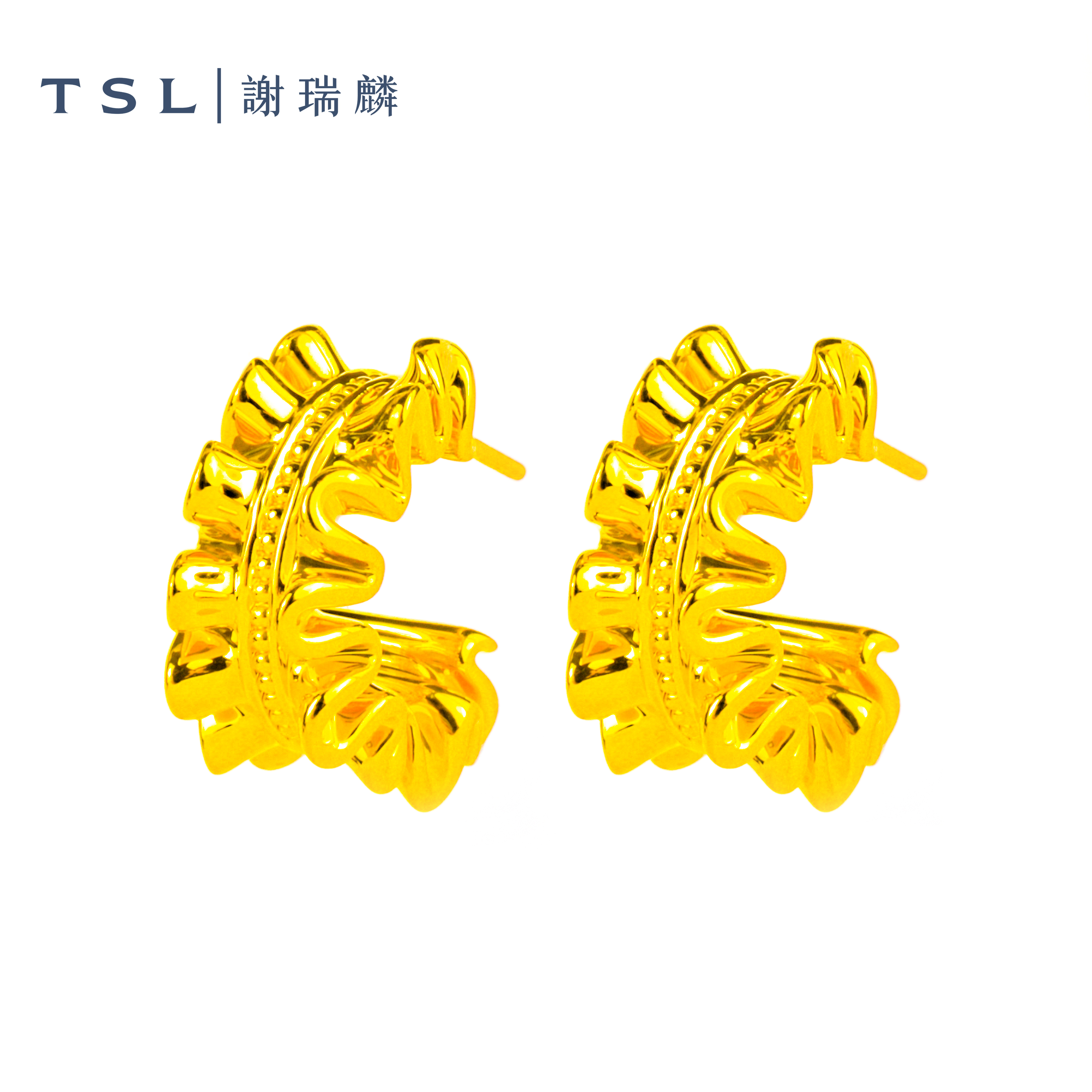 TSL/谢瑞麟足金百褶裙耳饰5D