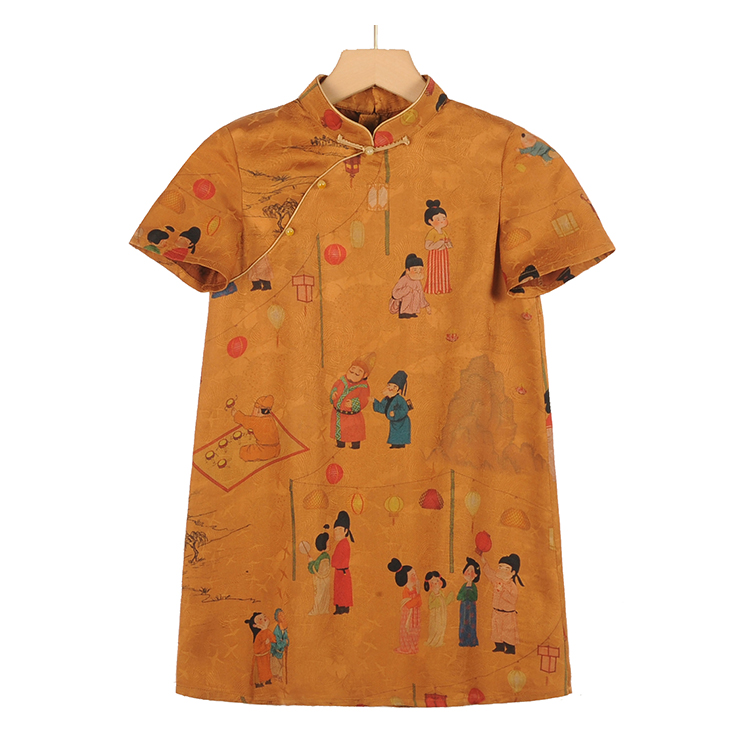 莨宝宝「风动长安」B012连衣裙100%桑蚕丝短袖透孔罗红云纱儿童