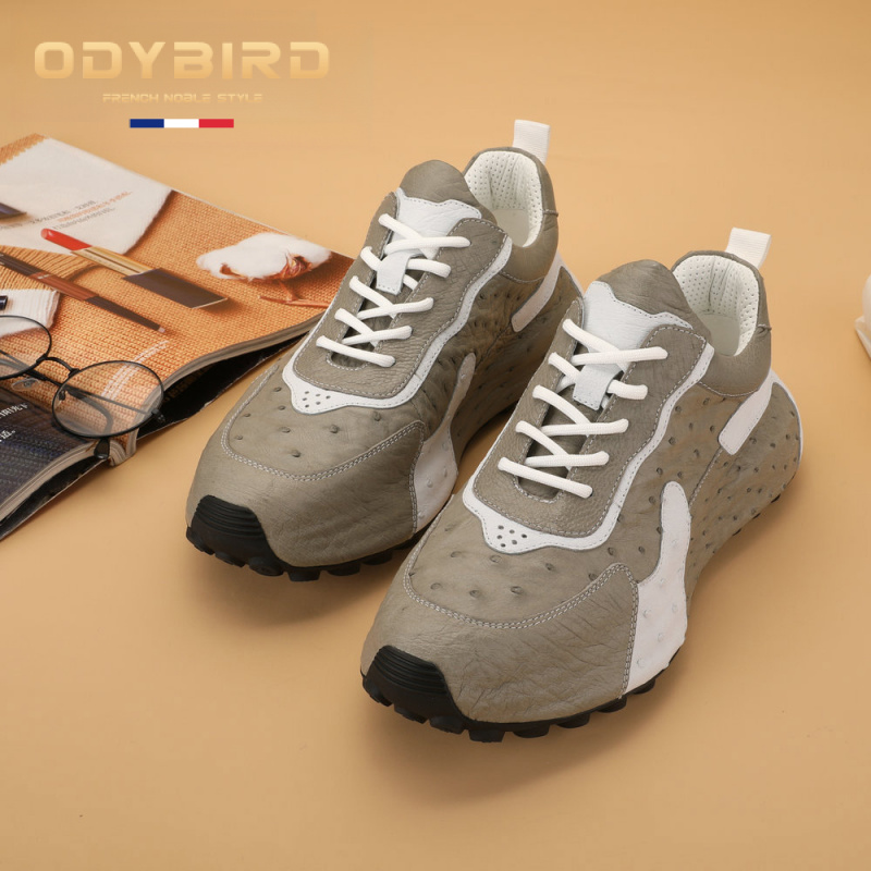 专柜正品男士鸵鸟皮包底鞋内增高防滑鞋子男潮百搭真皮运动男鞋潮