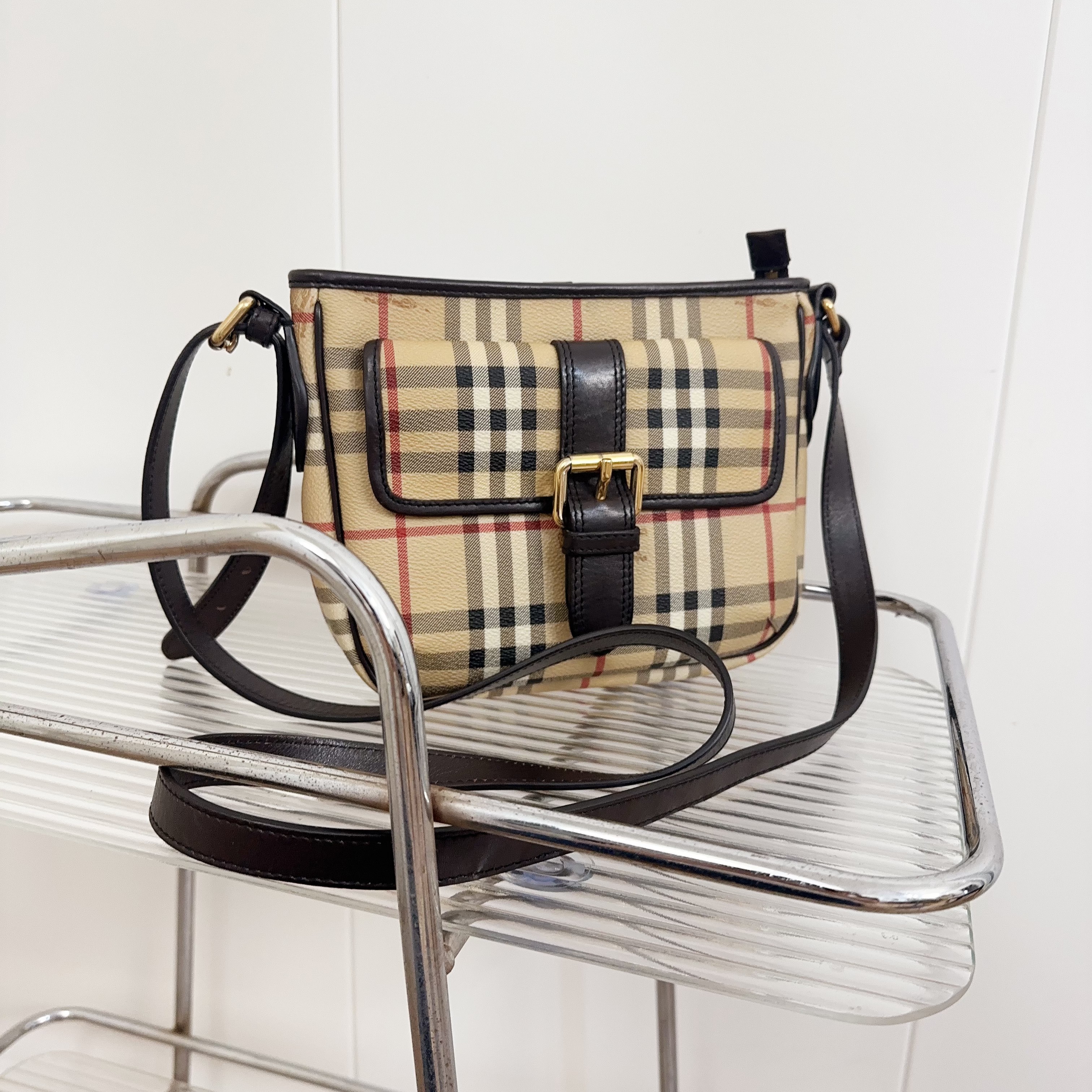 95新 BURBERRY/博柏利 burberry战马双层邮差斜挎包85147124